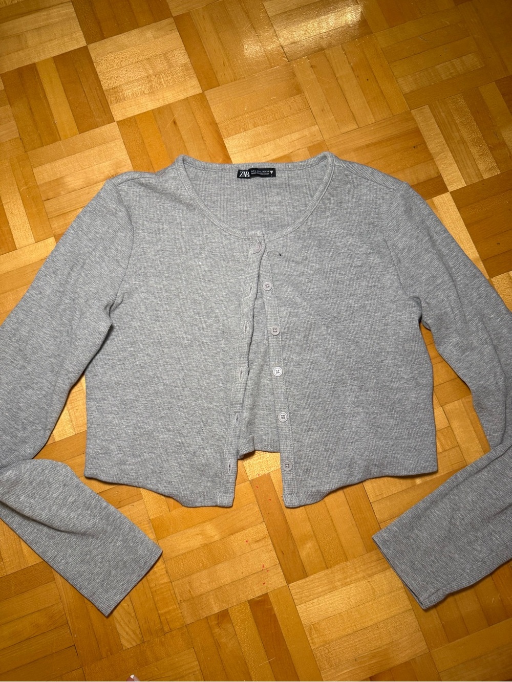 ZARA Light Gray Cropped Button Cardigan